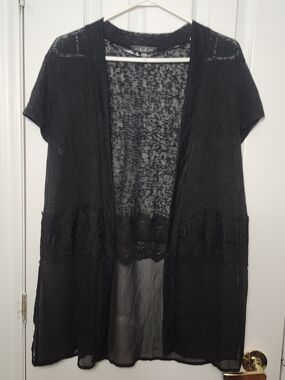 august silk Black Sheer Knit Open Cardigan Size Large